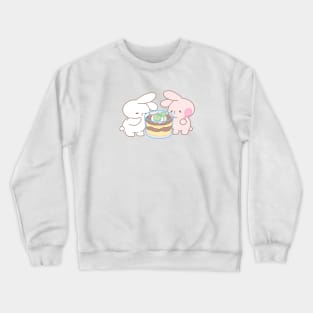 Two Cute Rabbits Savoring Giant Tiramisu! Crewneck Sweatshirt